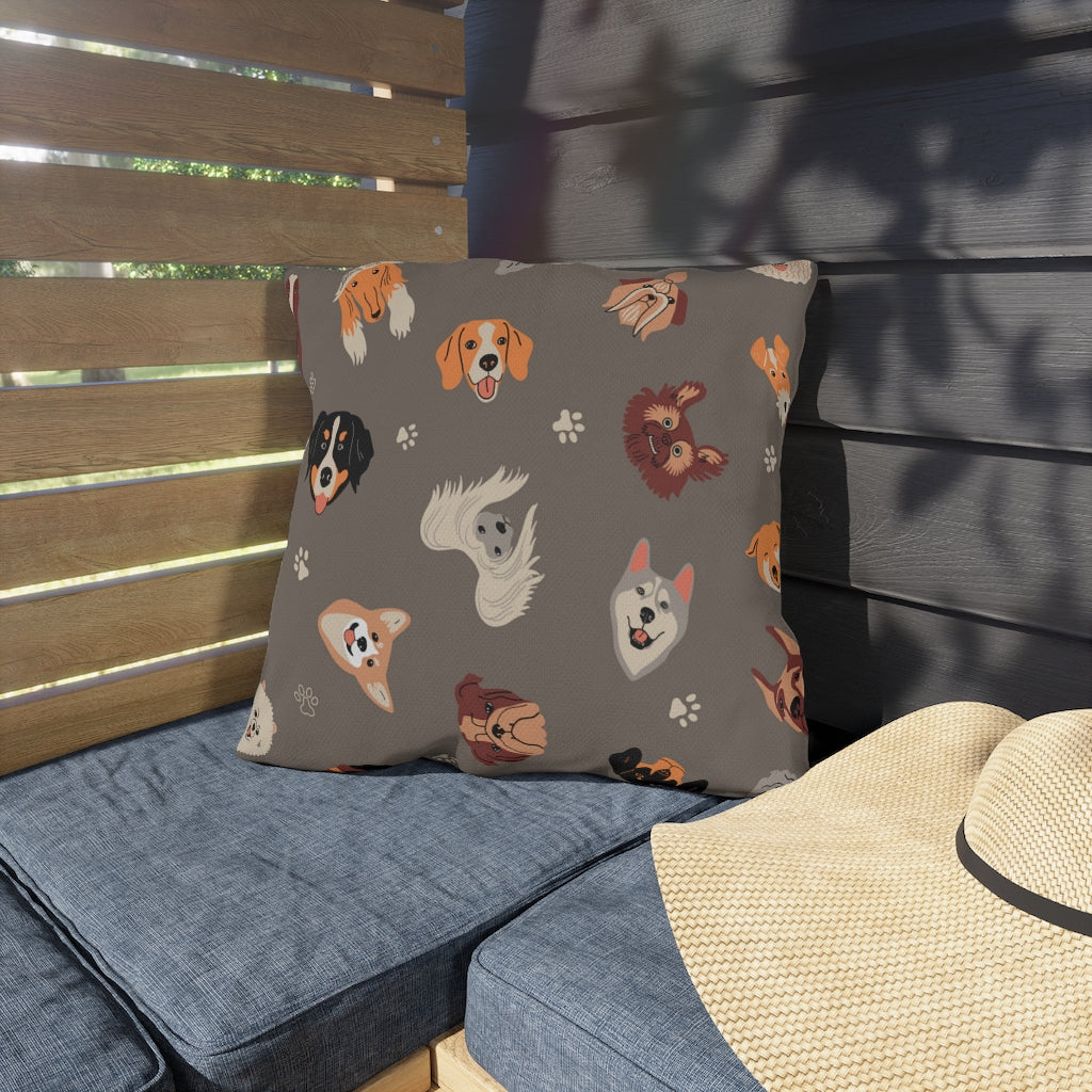 "Cute Dog Faces Pattern" Outdoor Pillows