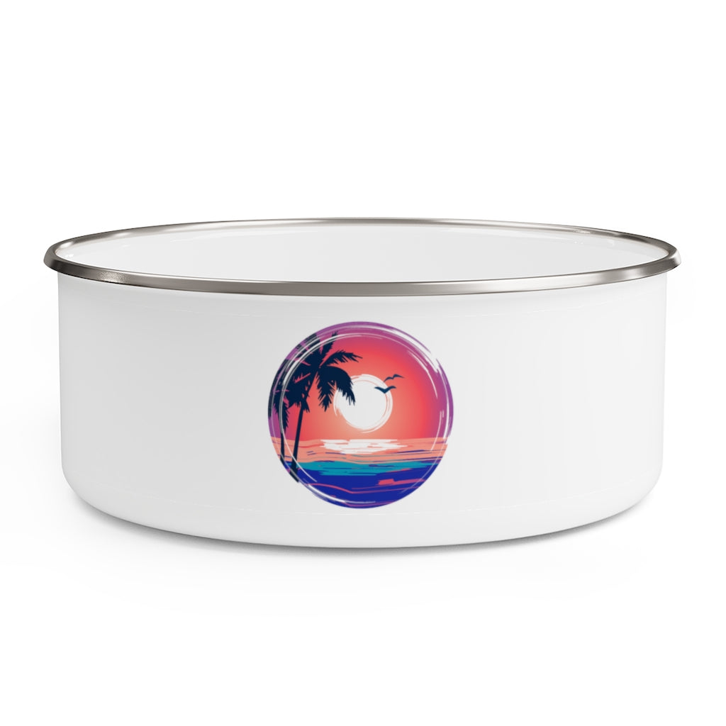 "Beach Sunset Sticker" Enamel Pet Bowl