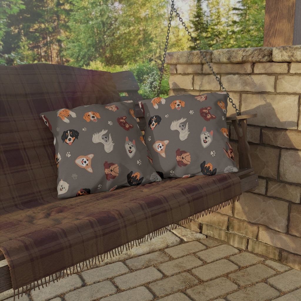 "Cute Dog Faces Pattern" Outdoor Pillows