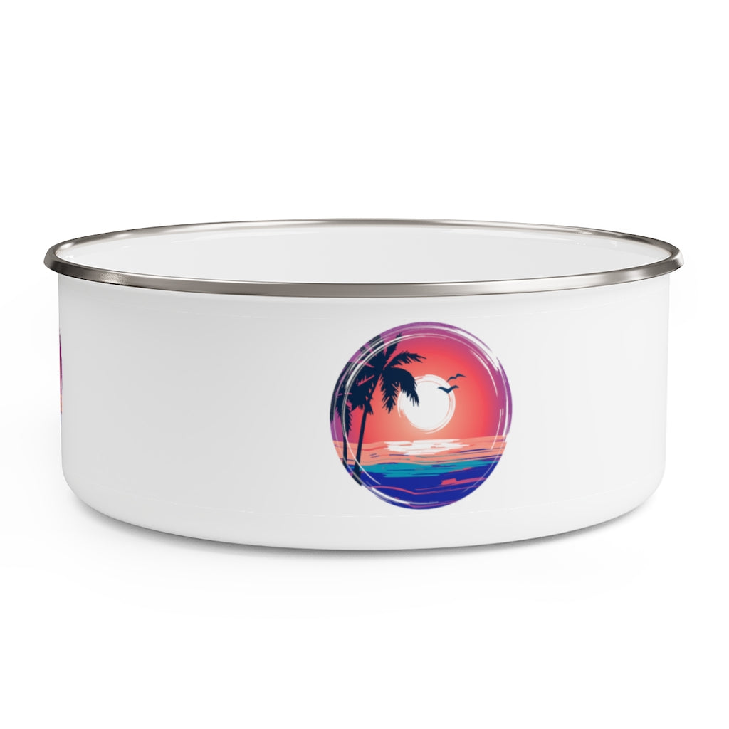"Beach Sunset Sticker" Enamel Pet Bowl