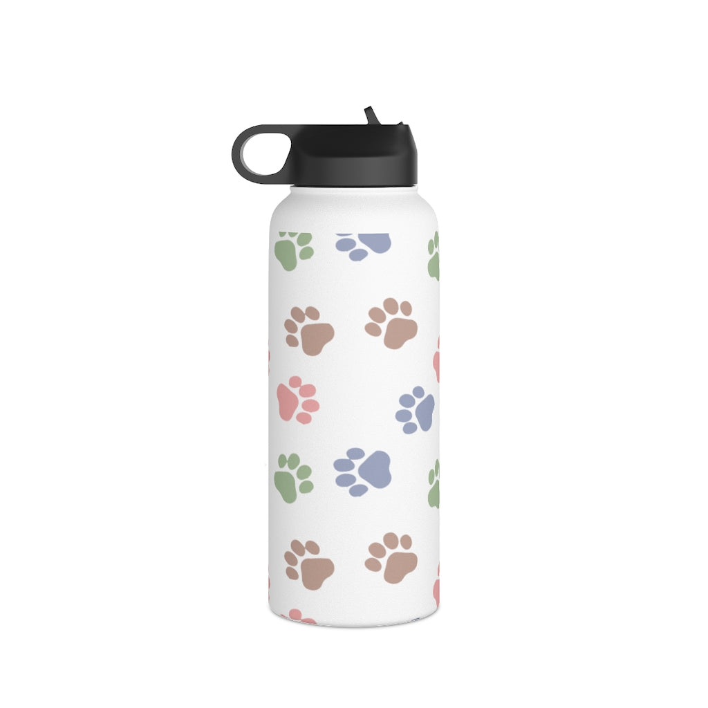 "Pastel Paw Prints" Stainless Steel Water Bottle